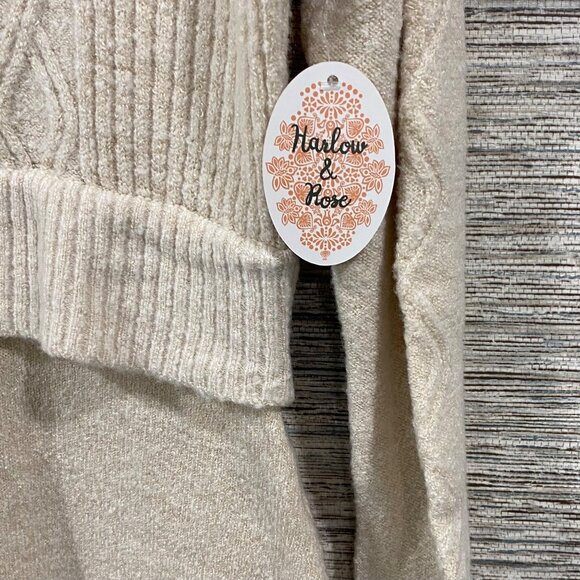 Harlow & Rose Beige Cable Knit Turtleneck Sweater Dress Ribbed Detail Womens M - Picture 3 of 5